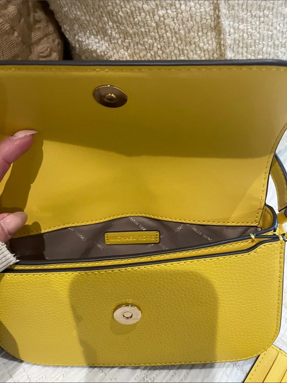 Michael Kors Bright Yellow Pebbled Leather Crossbody & Card Case